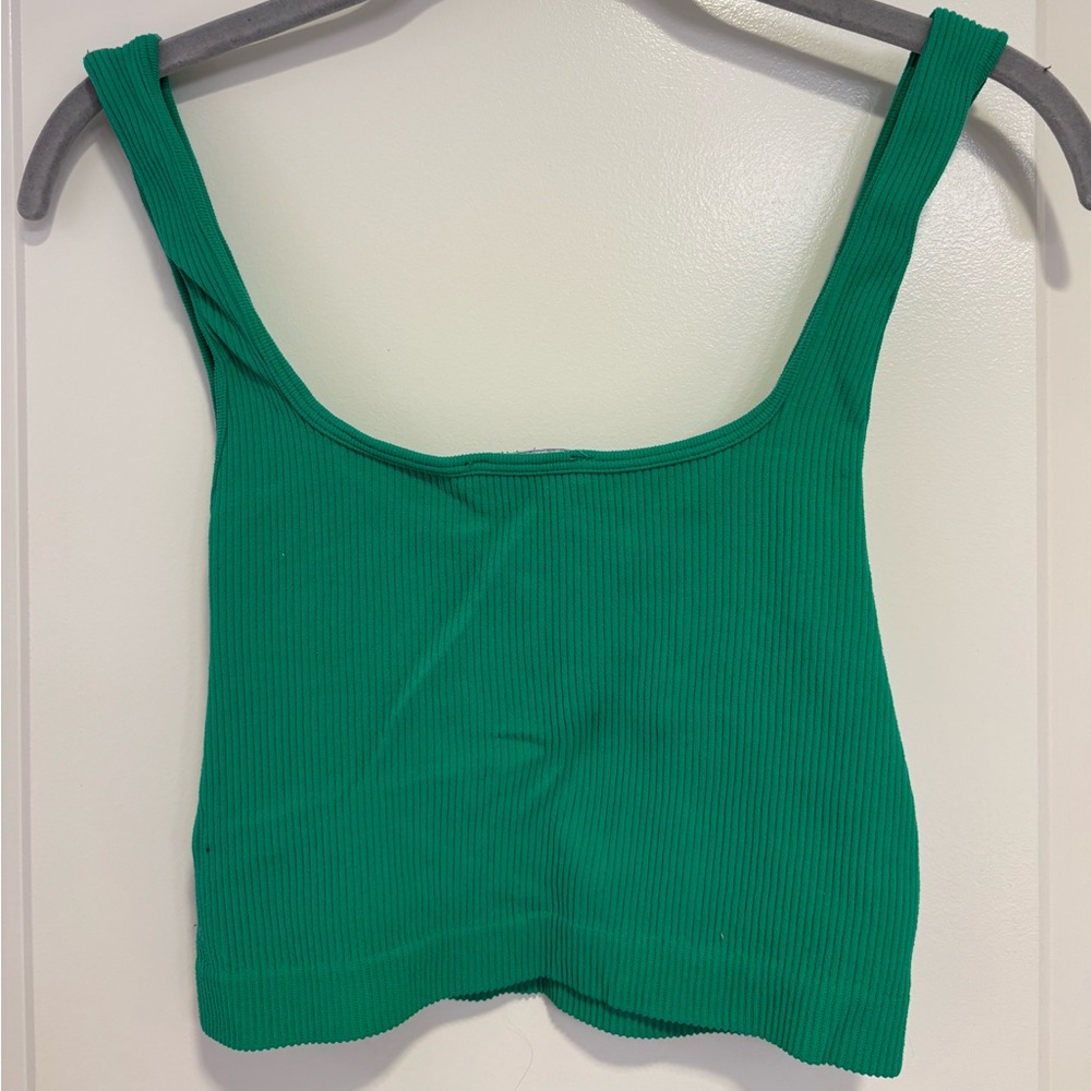 Zara Bright Green Ribbed Seamless Two-Piece Set (Crop Top + Shorts)